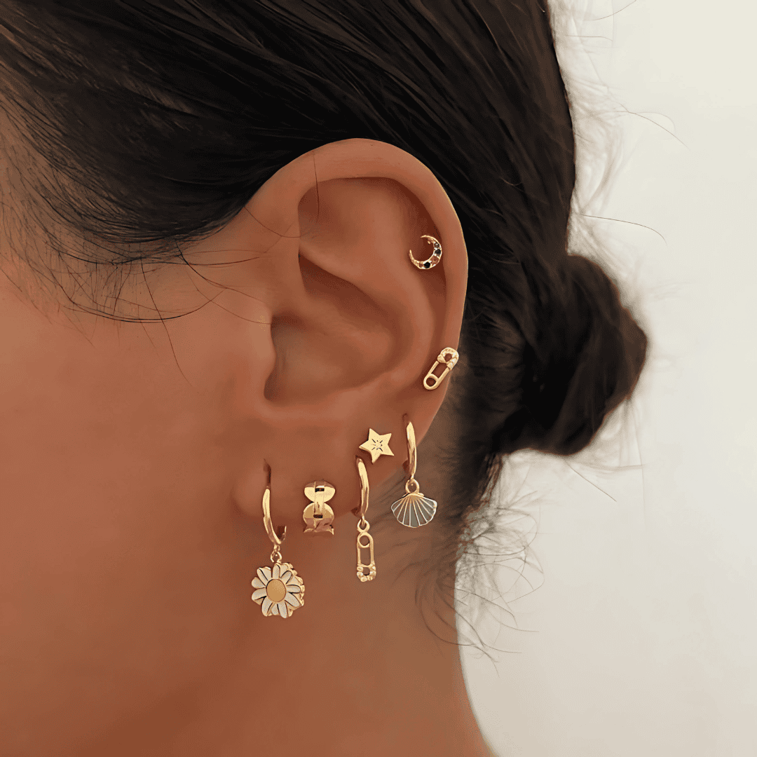 18K GOLD HOOP & DANGLE EARRING SET