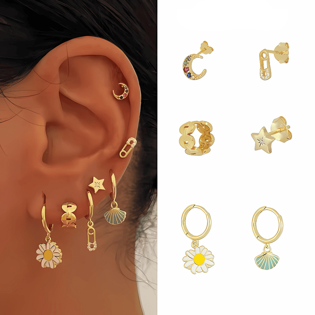 18K GOLD HOOP & DANGLE EARRING SET
