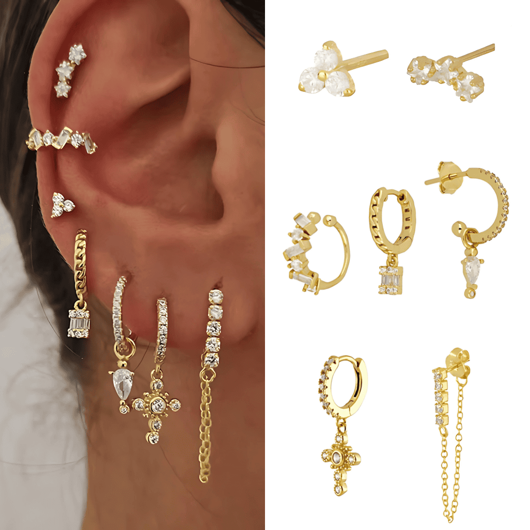 18K GOLD HOOP & DANGLE EARRING SET