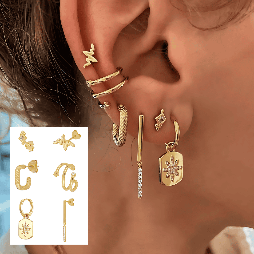 18K GOLD HOOP & DANGLE EARRING SET