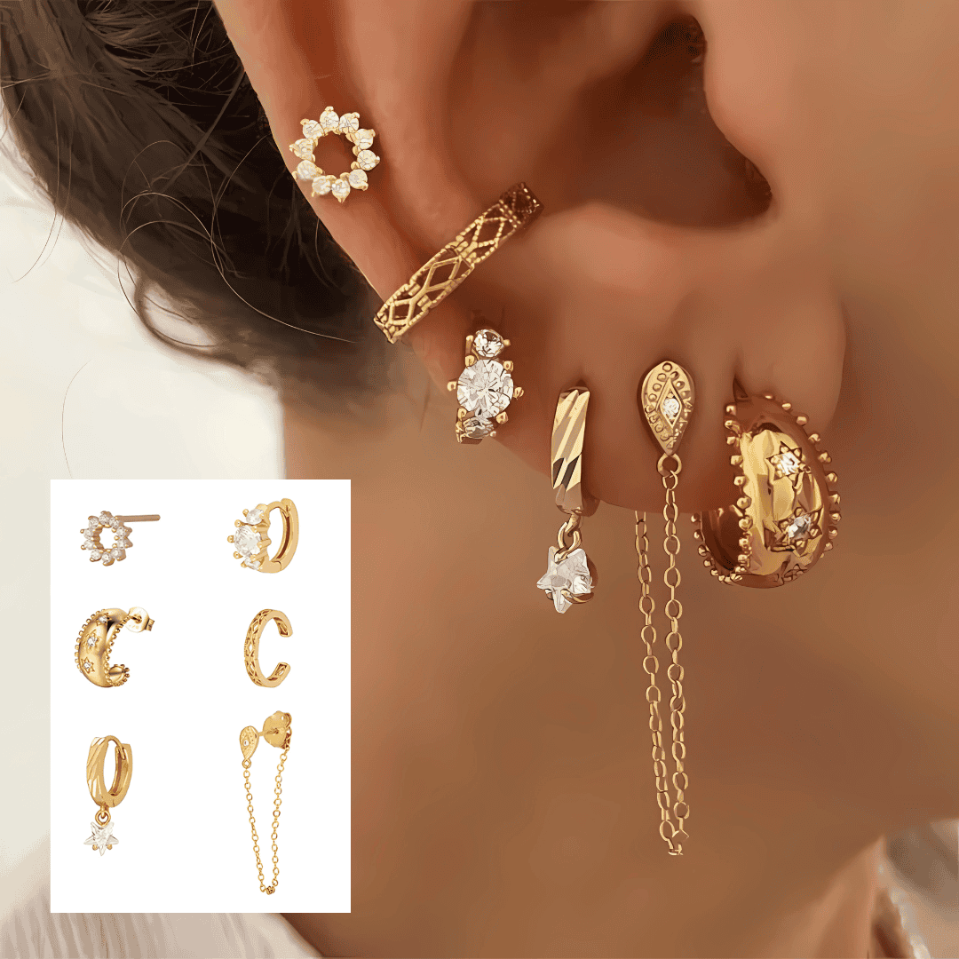 18K GOLD HOOP & DANGLE EARRING SET
